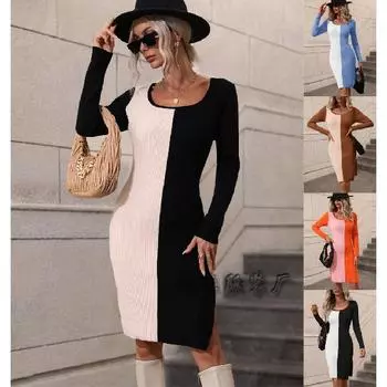 2024 Осень и зима Новый пуловер Вязаный однотонный темпераментный дорожный свитер с цветными блоками, прямой свитер-труба для женщин S