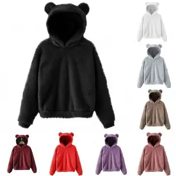 2024 осень и зима новый пушистый кроличьи ушки с капюшоном теплый свитер свитер S хаки