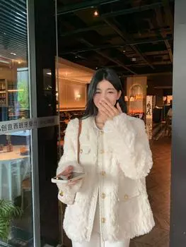 2024 осень и зима новый ягненок плюшевый белый плюшевый пальто женский топ искусственный мех молодой S 80-47.5 kg