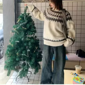 2024 Осень и зима Новый ретро мягкий восковой свободный повседневный свитер женский ленивый ветер контрастные цвета one size fits all серый