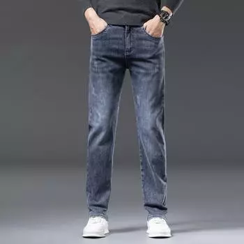 2024 Осень и зима Новый стиль с плюшем и утолщенным денимом Прямые облегающие брюки свободного покроя Высококачественные свободные повседневные длинные брюки для мужчин 28