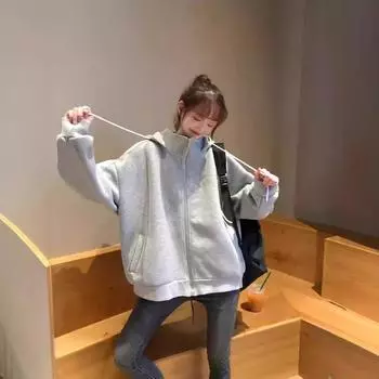 2024 осень и зима новый свитер куртка женский кардиган молния флис утолщенный большой размер свободный ленивый универсальный с капюшоном прилив M бордовый