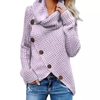 2024 Осень и зима Новый свитер с высоким воротом и длинными рукавами, нерегулярные косые пуговицы, однотонная тонкая рубашка S белый