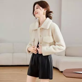 2024 осень и зима новый свободный меховой топ с лацканами мягкий вощеный мех интегрированная имитация овечьей шерсти пальто для женщин маленький one size fits all белый