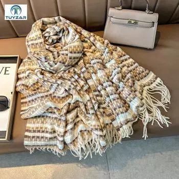 2024 Осень и зима Новый удлиненный кашемировый шарф универсальный женский теплый шарф для защиты шеи двухсторонний шарф шаль 200*65cm