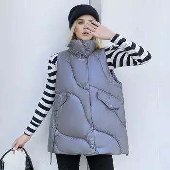 2024 осень и зима новый универсальный и тонкий иностранный пуховик хлопковый жилет куртка женская корейская версия большой размер жилет жилет M белый