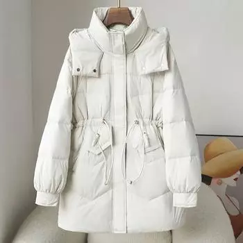 2024 осень и зима новый высококачественный пуховик женский средний и длинный белый утиный пух небольшой торговый центр оптовая продажа той же женской одежды S белый