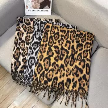 2024 Осень и зима Новый женский леопардовый принт классический имитация кашемира шарф пикантная девушка ретро толстый шарф теплая шаль 200*68cm серый