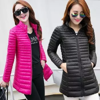2024 осень и зима новый женский пуховик средней и длинной длины с воротником-стойкой легкий и тонкий тонкий и тонкий европейский и американский большой размер пальто S хаки