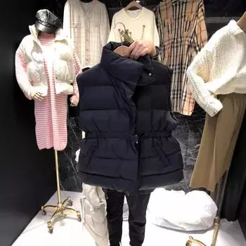 2024 осень и зима новый женский пуховый жилет короткий универсальный пояс и тонкий пояс с воротником-стойкой пуховый жилет прилив One Size белый