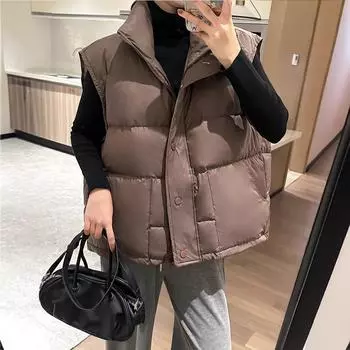 2024 осень и зима новый женский пуховый жилет белый утиный пух легкий и свободный универсальный жилет жилет куртка S