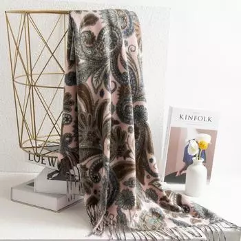 2024 Осень и зима Новый женский шарф в этническом стиле с цветными блоками и принтом кешью, простой и универсальный, элегантный, теплый и устойчивый к холоду 68*180+2*10cm