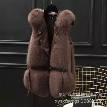 2024 осень и зима новый жилет из искусственного меха лисы женский корейский вариант модного повседневного жилета жилет Mao Mao S абрикосовый
