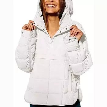 2024 Осень и зима однотонная хлопковая куртка с капюшоном складная утепленная куртка с карманами и длинными рукавами женская S