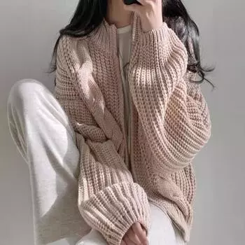 2024 осень и зима пальто женское новое ретро свитер ленивый ветер свободный застежка-молния скрученный свитер вязание S suggestion [85-95] catties серый