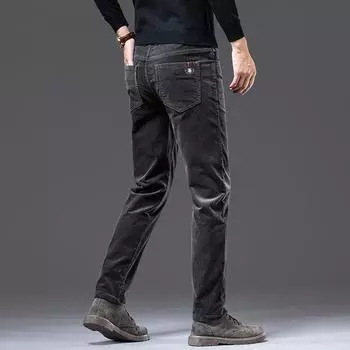 2024 Осень и зима Плюс Бархатные/тонкие мужские вельветовые повседневные брюки Свободные прямые вельветовые брюки-трубы 28 темно-серого