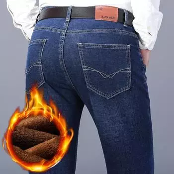 2024 Осень и зима Плюс Плюшевые Толстые Мужские Джинсы Классические Прямые Трубчатые Свободные Деловые Повседневные Простые 28