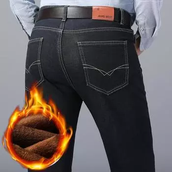 2024 Осень и зима Плюс Плюшевые Толстые Мужские Джинсы Классические Прямые Трубчатые Свободные Деловые Повседневные Простые 28