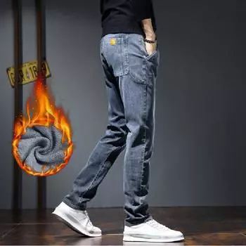 2024 Осень и зима плюшевые удлиненные длинные мужские брюки свободные прямые брюки с заниженной талией для повседневных мужчин 29