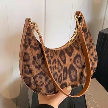 2024 осень и зима повседневная новая женская сумка модная персонализированная сумка с леопардовым принтом подмышечная модная и простая одно плечо через плечо чёрный