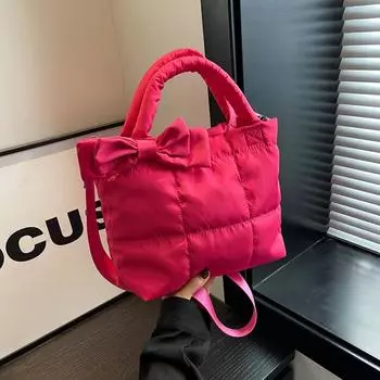 2024 осень и зима пуховая сумка женская нишевая дизайнерская куртка с бантом стеганая сумка космическая хлопковая сумка прилив женская сумка принцессы белый