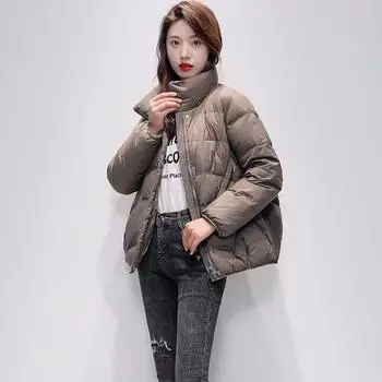 2024 осень и зима пуховик женский небольшой короткий свободный и тонкий модный 90 белый утиный пух легкий хлебный жакет S (recommended weight 90-57.5 kg) хаки