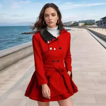 2024 Осень и зима шерстяное пальто женская одежда длинная однобортная шерстяная куртка с поясом тонкий женский тренчкот S верблюд