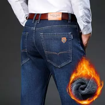 2024 Осень и зима Свободные джинсы для мужчин среднего возраста Мужские длинные брюки большого размера из эластичной ткани 29 светло-синий