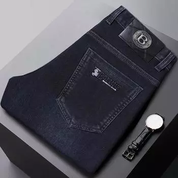 2024 Осень и зима толстые высококачественные эластичные прямые брюки-трубы модного кроя деловые мужские повседневные джинсовые брюки 29