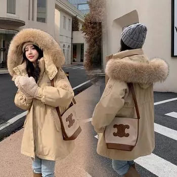 2024 осень и зима Тяжелая промышленность Майяр мода ниша дизайн Sense теплая Паркер хлопковая одежда меховой воротник средняя и длинная куртка M suggestion [below 110]