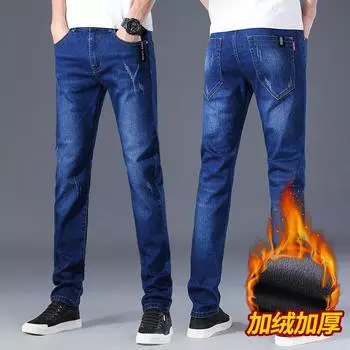 2024 Осень и зима Узкие джинсы мужские модные брендовые эластичные повседневные брюки из бархата с короткими штанинами модные теплые длинные брюки 28