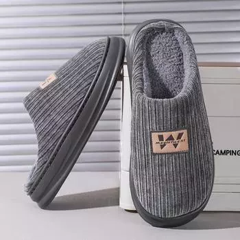 2024 Осень и зима Высокое качество Мужская кашемировая домашняя обувь большого размера Теплые нескользящие хлопковые тапочки 48-51 48 серый