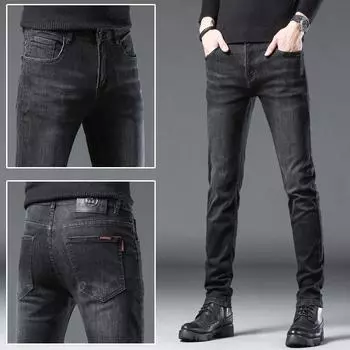 2024 Осень и зима Высококачественные черные джинсы мужские толстые облегающие модные брендовые эластичные джинсовые брюки на маленькую ногу 28