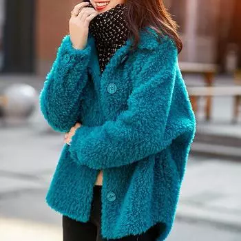 2024 осень и зима женская куртка для снижения возраста, жизненная сила, яркий новый цвет, теплая свободная универсальная ленивая шерстяная куртка S