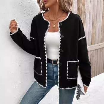 2024 осень и зима женская одежда свободная флисовая куртка женская подходящая по цвету S чёрный