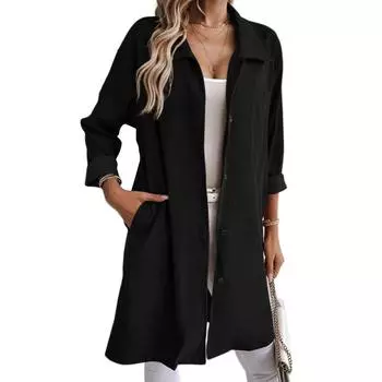 2024 Осень и зима женское длинное и широкое пальто вельветовое пальто с длинными рукавами в стиле ретро средней длины теплое ветрозащитное модное пальто XXL чёрный