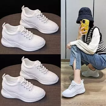 2024 Осень Корейский Стиль Женская Белая Дышащая Спортивная Обувь Увеличивающая Рост 39