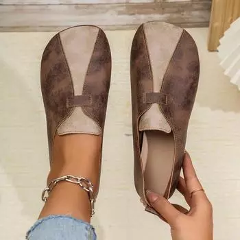 2024 Осень Лидер продаж Новые сращивающиеся ретро-туфли для женщин с круглым носком на низком каблуке Slip-on Удобные туфли для мам на плоской подошве 36 коричневый