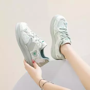 2024 осень маленькие белые туфли новые корейские туфли для женщин-студенток на высокой платформе спортивные туфли для сноуборда повседневная обувь модная YB5910 35 зелёный