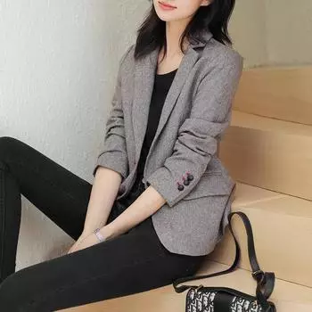 2024 осень маленький костюм ретро елочка блейзер женский повседневный женский костюм одежда женская куртка S серый
