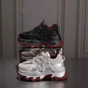 2024 осень мода толстая подошва увеличение высоты 7 см шнуровка папы обувь сетчатая дышащая спортивная обувь повседневная обувь женская 35 серебряный