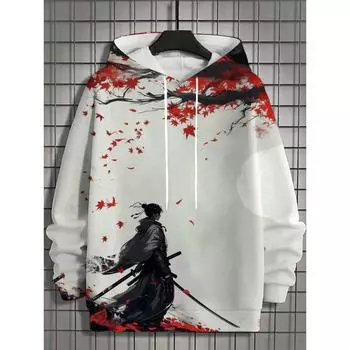 2024 Осень Мужская 3D Японский Самурай Принт Толстовка Мужская и Женская Повседневная Мода Мужская Толстовка Уличная Мужская Топы S