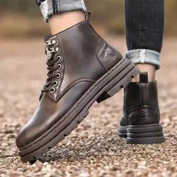 2024 осень мужская обувь средней высоты обувь для инструментов ботинки Martin мужские студенческие универсальные спортивные досуговые износостойкие трендовые 39 коричневый