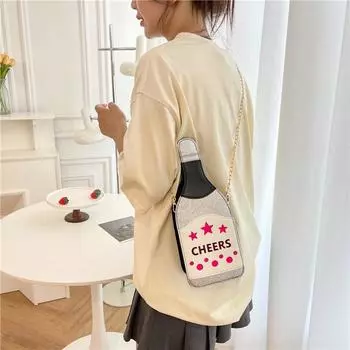 2024 осень новая блестящая модная сумка через плечо для бутылки вина с иностранными вещами креативная светоотражающая персонализированная сумка-мессенджер женская сумка золотой