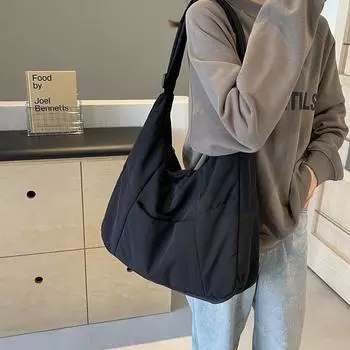 2024 осень новая большая сумка для пельменей простая хлопковая одежда корейская версия кроссбоди женская сумка через плечо чёрный