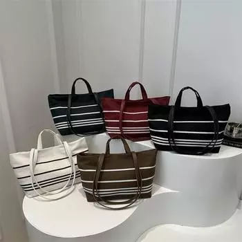 2024 осень новая холщовая сумка полосатая переносная сумка через плечо большая вместительная женская сумка холщовая сумка белый