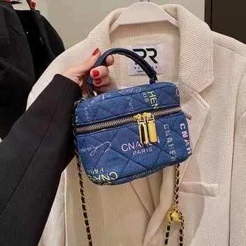 2024 осень новая холщовая сумка-ведро женская интернет знаменитость прямая трансляция портативная сумка через плечо модная алмазная сумка-мессенджер чёрный