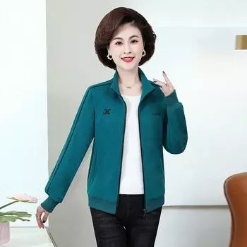 2024 осень новая куртка для мам спортивная одежда повседневная большой размер для женщин среднего и пожилого возраста весна и осень свободный топ с длинными рукавами XXL красный