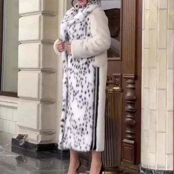 2024 осень новая мода леопардовый принт мех интегрированный длинный мех пальто женщины XS белый