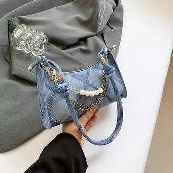 2024 осень новая мода повседневная сумка-мессенджер ретро модная сумка через плечо женская простая нишевая цепочка сумка подмышкой чёрный